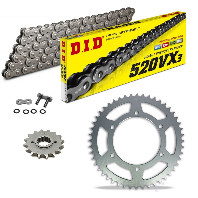 Sprockets & Chain Kit DID 520VX3 Steel Grey APRILIA AF1 125 Futura 90-93 