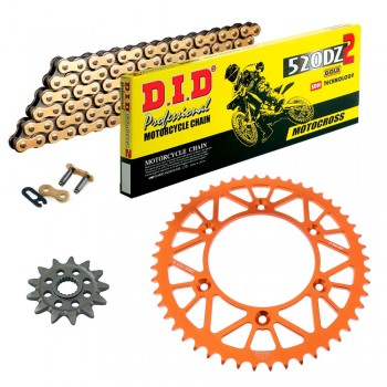 KIT CATENA CORONA PIGNONE 520 ALLUMINIO CORONA ARANCIONE KTM EXC 450 03-17
