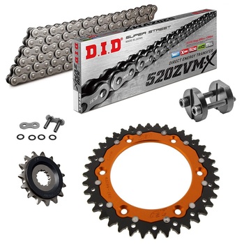 KTM Duke 890 20-22 Power Kit Front Sprocket Rear DUAL Sprocket Super Reinforced Chain Grey Free Riveter