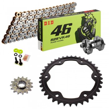 KIT CATENA CORONA PIGNONE DID 525 VR46 KTM Super Duke 1290 14-15 Ribattitore Gratuito!!